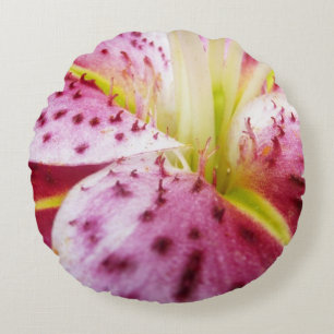 Stargazer Lily Bright Magenta Floral Round Cushion