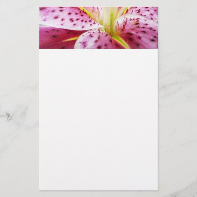 Stargazer Lily Bright Magenta Floral Stationery (Front)