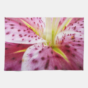 Stargazer Lily Bright Magenta Floral Tea Towel
