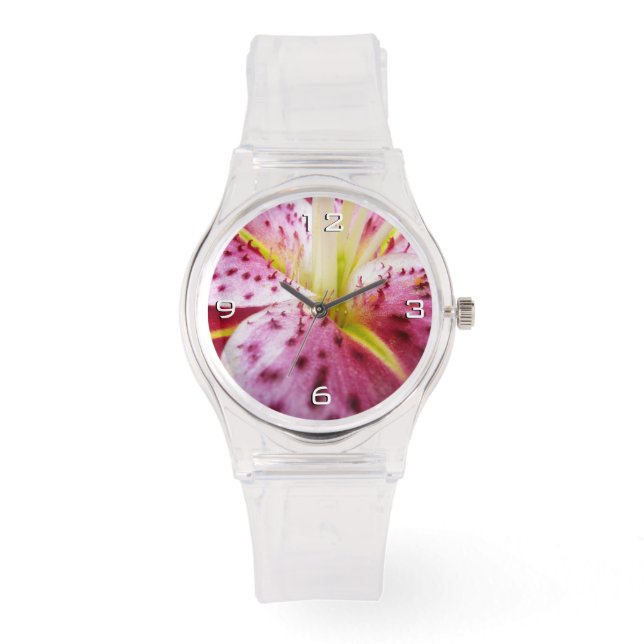 Stargazer Lily Bright Magenta Floral Watch (Front)