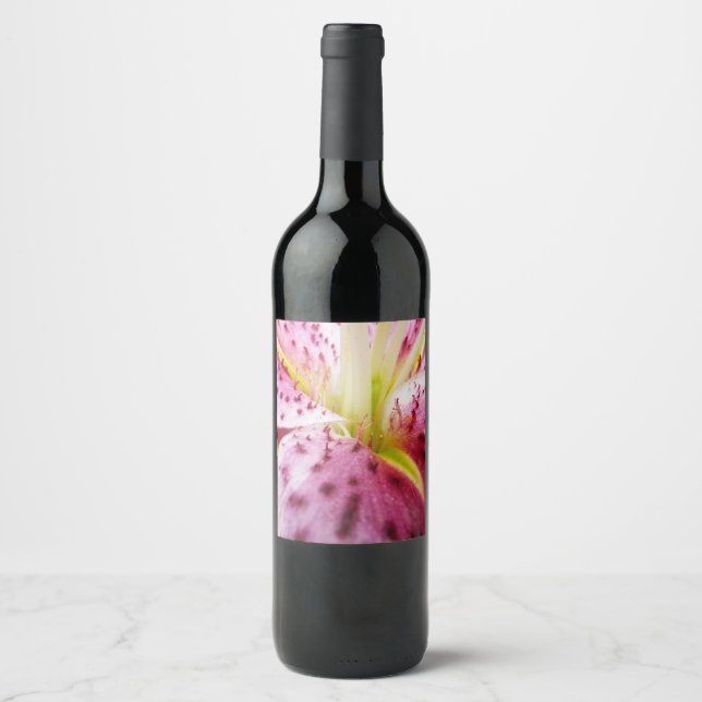 Stargazer Lily Bright Magenta Floral Wine Label (Front)