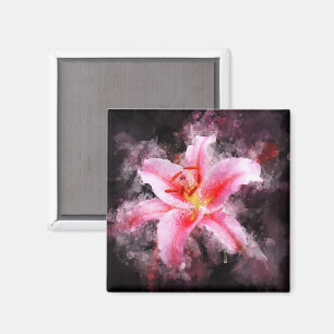 Stargazer Lily flower watercolor - bb 01 Magnet