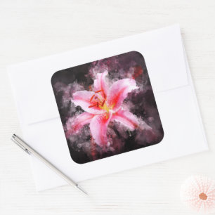 Stargazer Lily flower watercolor - bb 01 Square Sticker