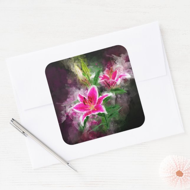 Stargazer Lily flower watercolor - bb 02 Square Sticker (Envelope)