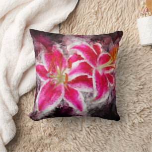 Stargazer Lily flower watercolor - bb 03 Cushion