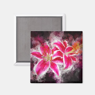 Stargazer Lily flower watercolor - bb 03 Magnet