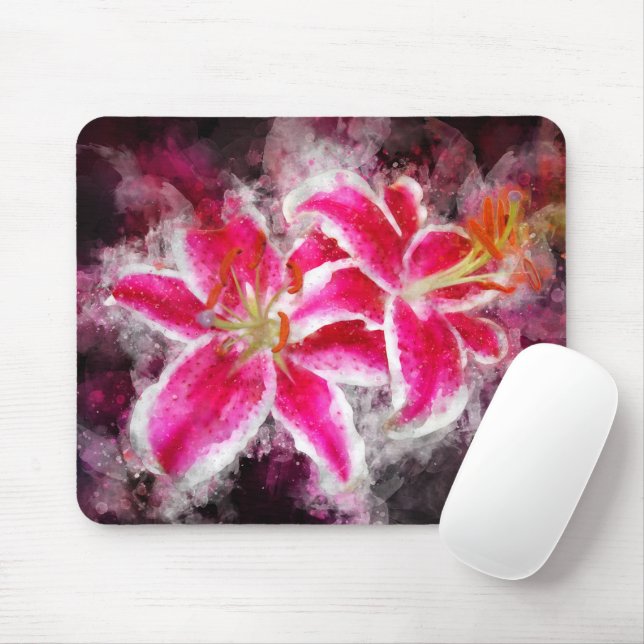 Stargazer Lily flower watercolor - bb 03 Mouse Mat (With Mouse)