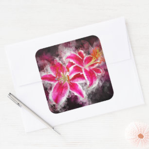 Stargazer Lily flower watercolor - bb 03 Square Sticker