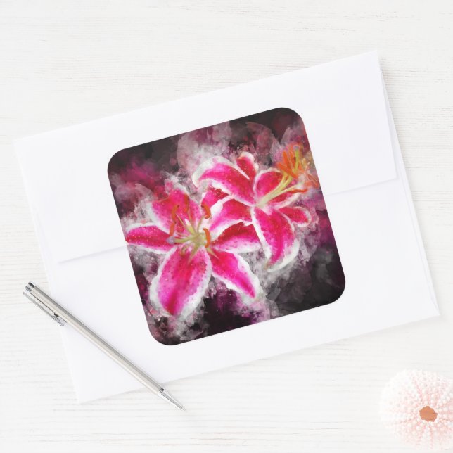 Stargazer Lily flower watercolor - bb 03 Square Sticker (Envelope)
