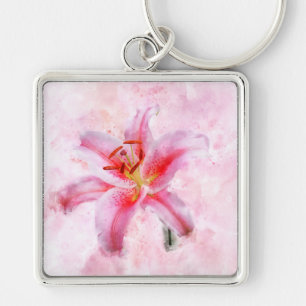 Stargazer Lily flower watercolor - wb 01 Key Ring