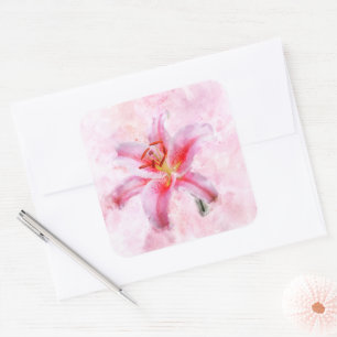 Stargazer Lily flower watercolor - wb 01 Square Sticker