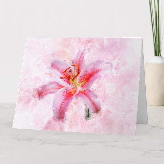 Stargazer Lily flower watercolor - wb 01 Thank You Card (Front)