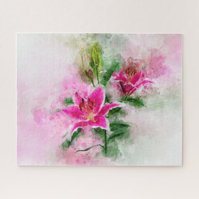 Stargazer Lily flower watercolor - wb 02 Jigsaw Puzzle (Horizontal)