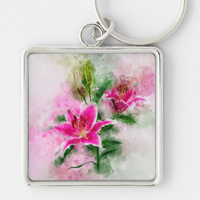 Stargazer Lily flower watercolor - wb 02 Key Ring (Front)