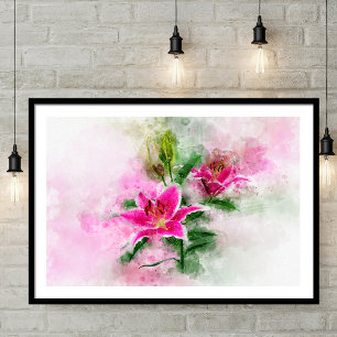 Stargazer Lily flower watercolor - wb 02 Poster
