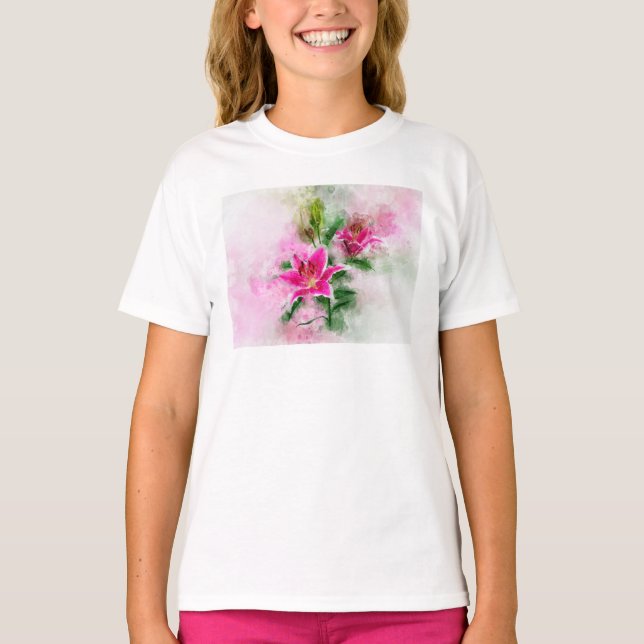 Stargazer Lily flower watercolor - wb 02 T-Shirt (Front)