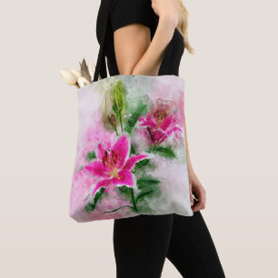 Stargazer Lily flower watercolor - wb 02 Tote Bag