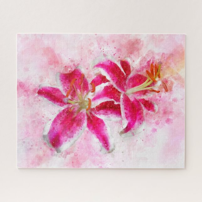 Stargazer Lily flower watercolor - wb 03 Jigsaw Puzzle (Horizontal)