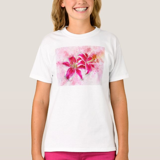 Stargazer Lily flower watercolor - wb 03 T-Shirt (Front)
