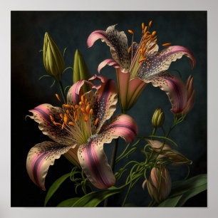Stargazer Lily Flowers Art Print Poster