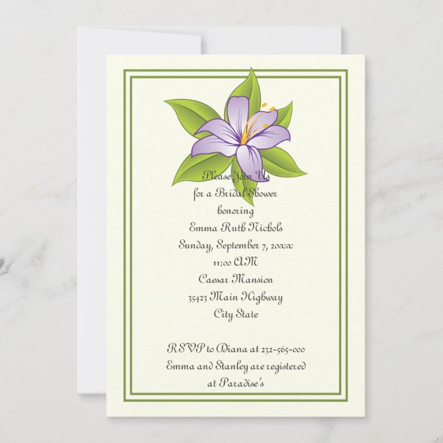 Stargazer lily lilac purple wedding bridal shower invitation (Front)