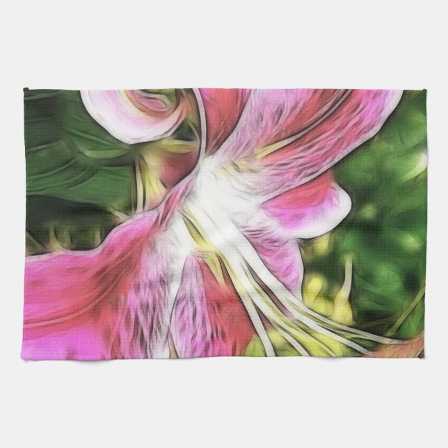 Stargazer Lily Painting Floral Tea Towel (Horizontal)