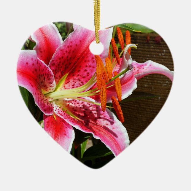 Stargazer Lily Photograph Ceramic Ornament (Front)