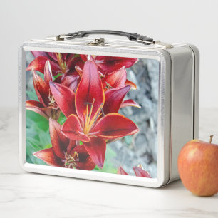 Stargazer Lily, Red Flower Photography Metal Lunch Box