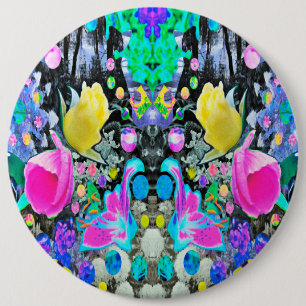 Stargazer Lily, Rose and Pink Hibiscus Collage 6 Cm Round Badge