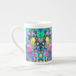 Stargazer Lily, Rose and Pink Hibiscus Collage Bone China Mug