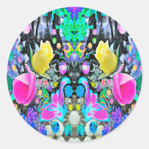 Stargazer Lily, Rose and Pink Hibiscus Collage Classic Round Sticker
