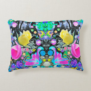Stargazer Lily, Rose and Pink Hibiscus Collage Decorative Cushion