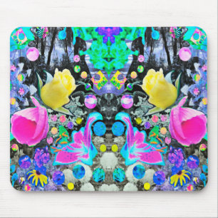 Stargazer Lily, Rose and Pink Hibiscus Collage Mouse Mat