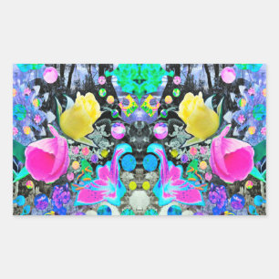 Stargazer Lily, Rose and Pink Hibiscus Collage Rectangular Sticker