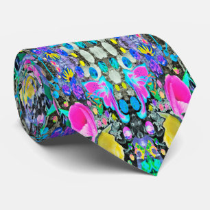 Stargazer Lily, Rose and Pink Hibiscus Collage Tie