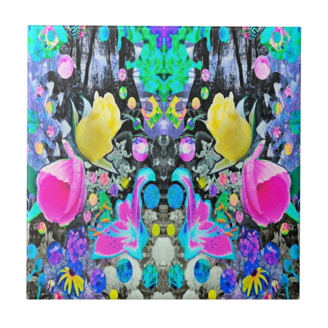 Stargazer Lily, Rose and Pink Hibiscus Collage Tile (Front)