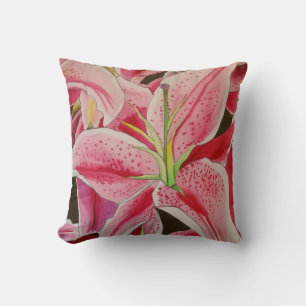 Stargazer pink lily floral cushion