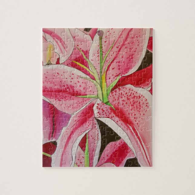 Stargazer pink lily watercolor art flower jigsaw puzzle (Vertical)