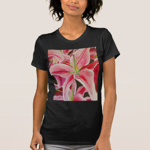 Stargazer pink lily watercolor art flower T-Shirt