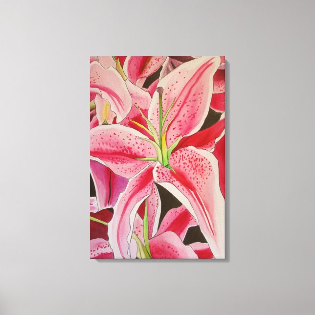 Stargazer pink lily watercolor original art canvas print (Front)