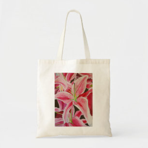 Stargazer pink lily watercolor original art tote bag