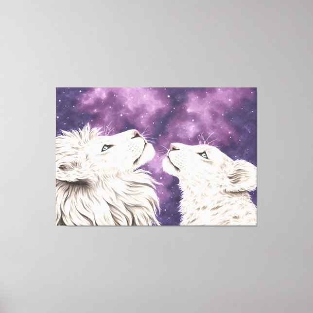 Stargazers Galaxy White Lion Couple Love Soulmates Canvas Print (Front)