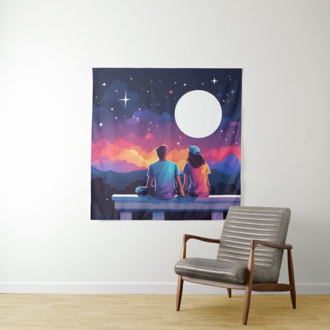Stargazing Couple Tapestry (In Situ)