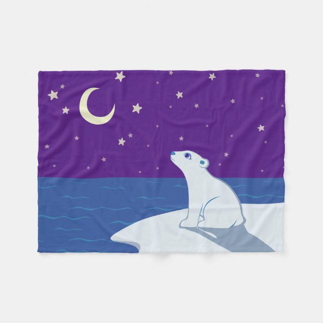 Stargazing Polar Bear Cub Art Fleece Blanket (Front (Horizontal))