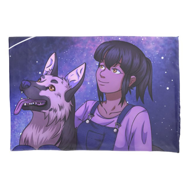 Stargazing with a Dog Pillowcase (Front)