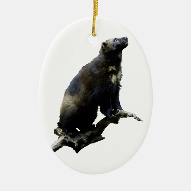 Stargazing Wolverine Ceramic Tree Decoration (Front)