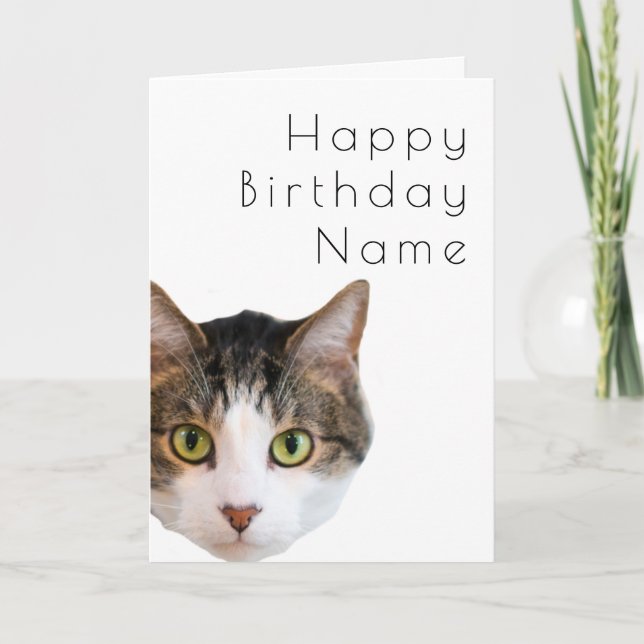 Staring Cat Art Deco Birthday Card (Front)