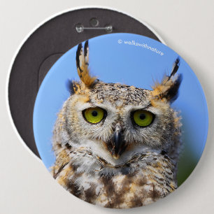 Staring Contest with a Beautiful Great Horned Owl 6 Cm Round Badge