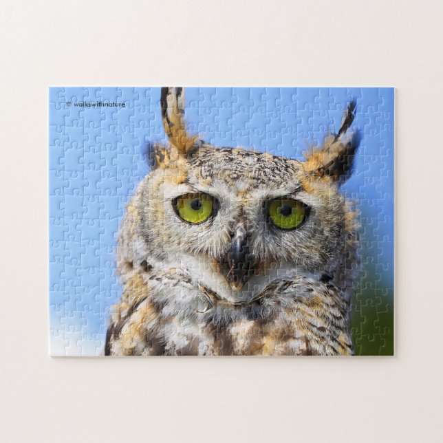Staring Contest with a Beautiful Great Horned Owl Jigsaw Puzzle (Horizontal)