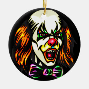 Staring Evil Clown Ceramic Tree Decoration